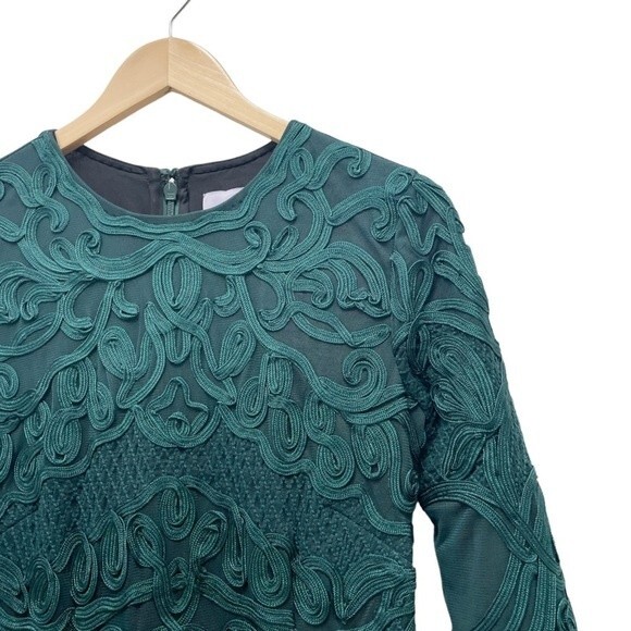 JS Collections Lace Dress Forest Sheer Sleeve Soutache Midi Sheath Dress Size 2 - Picture 9 of 14